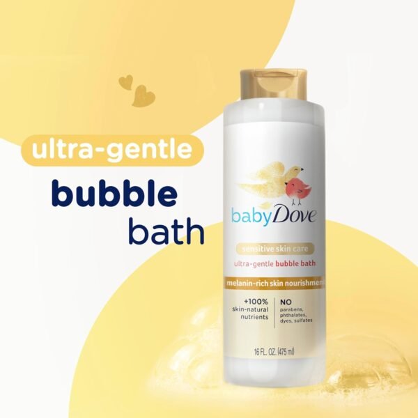 Baby Dove Bubble Bath Melanin-Rich Skin Nourishment for nourished Skin and Bath time Fun Sensitive Skin Care with Skin-Natural nutrients 16 oz, Silver