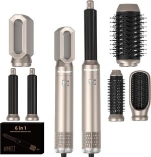 71grlMzRWIL._AC_SL1500_.jpg 6 in 1 Blow Dryer Brush 60000RPM Hair Dryer Brush Detachable Air Curler Wrap Styler Professional Hot Air Brush Round Brush Blow Dryer Hair Styling Tools (Silver)