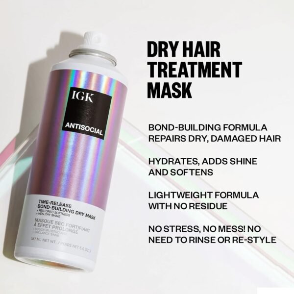 IGK Antisocial Overnight Bond-Building Dry Hair Mask | No-Rinse Leave-In Treatment for Damaged Hair | Strengthens, Smooths & Softens | Vegan, Sulfate-Free, Color-Safe