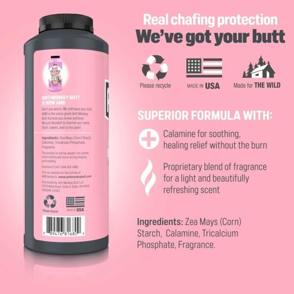 Anti Monkey Butt Body Powder for Women - Talc-Free, Anti-Chafing, Odor Control, & Sweat-Absorbing Powder for Foot, Inner Thighs, & Full Body - with Calamine - Hypoallergenic Formula - 8 oz