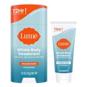 Lume Whole Body Deodorant - Invisible Cream Tube Mini + Solid Stick Bundle - 72 Hour Odor Control - Aluminum & Baking Soda Free, Skin Loving (Unscented)