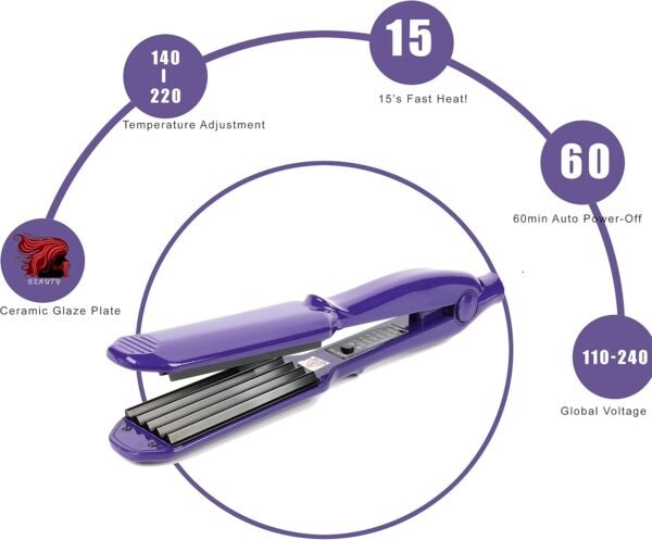 MBHAIR Ceramic Crimper Iron for Volumizing Fluffy Hairstyle, Corrugation Crimper Hair Iron, Anti Static Ceramic Hair Crimping Iron Adjust Temperature (Purple)