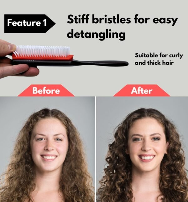 MDSTYLE Hair Brush for Curly, Thick, Wavy and Coily Hair - Curl Defining, Detangling, Styling, Blowdrying, Shaping - 9 Row Detangler Brush for Women and Men - Dry or Wet (Black Small 2pcs)