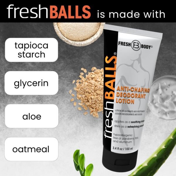FRESH BALLS Lotion | Anti-Chafing Comfort Men's Soothing Cream to Powder Ball Deodorant and Hygiene for Groin Area, 3.4 fl oz (Pack of 2)