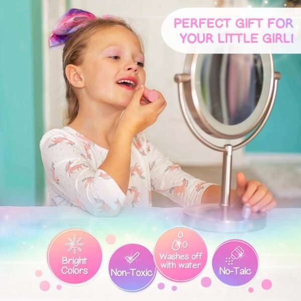 Kids Real Makeup Kit for Girls: No Talc, Washable Make Up Set with Unicorn Purse - Toy Gift for Little Girls & Toddlers Age 3 4 5 6 7 8 9 10 11 12 Years Old - Pretend Play Birthday Gifts