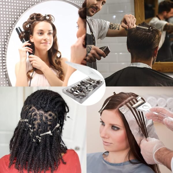 71hUnkya52S._SL1500_.jpg 60Pcs Metal Styling Duck Billed Hair Clips, Silver Alligator Roller Clips for Women's Long Hair Styling Sectioning and Pin Curls, Bow DIY, with Case