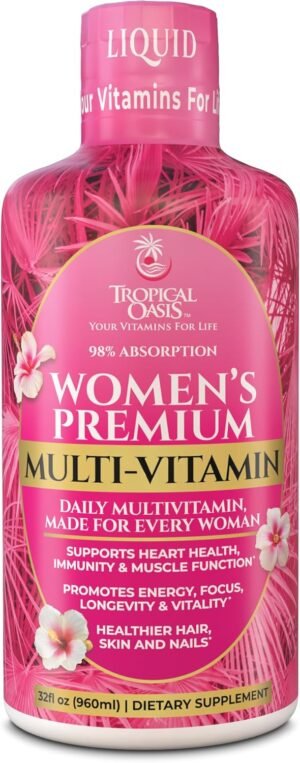 71ha86bTWFL._AC_SL1500_.jpg Premium Liquid Multivitamin for Women | Sugar Free Women’s Multivitamin | 100+ Vitamins, Minerals & Herbs Promote Anti-Aging, Heart, Brain & Bone Health |98% Absorption Rate | Non-GMO | 32 Serv