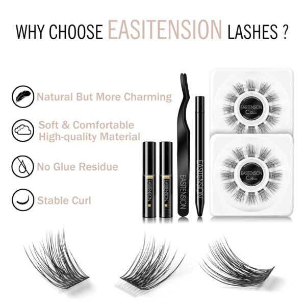 71hdAmL5tRL._SL1500_.jpg DIY Eyelash Extension, 3D Effect Glue Bonded Band Cluster Lashes Individual Lash Clusters Volume Lashes Set, At Home Eyelash Extension, C curl Lashes Pack 12mm,14mm (KIT)