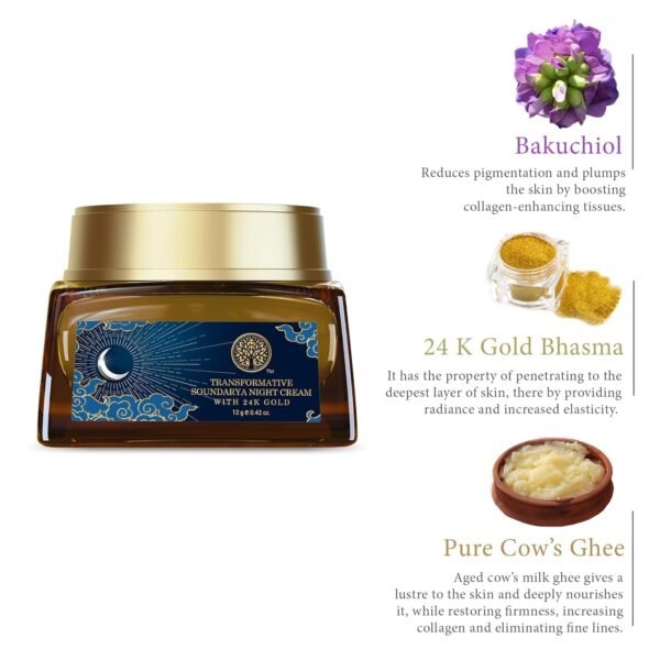 71hlan0ER7L._SL1500_.jpg Forest Essentials Transformative Soundarya Anti Ageing Night Cream with 24K Gold | For Dry & Dehydrated Skin | With Bakuchiol & Hyaluronic Acid | Moisturising and Hydrating