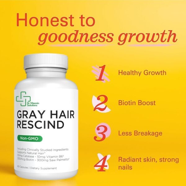 71hqVSFhTL._AC_SL1500_.jpg DR VITAMIN SOLUTIONS Gray Hair Rescind with Catalase - Antiaging Hair, Skin and Nails Vitamins, Pantothenic Acid, Folic Acid 400mcg, Biotin 300mcg, Saw Palmetto for Men and Women