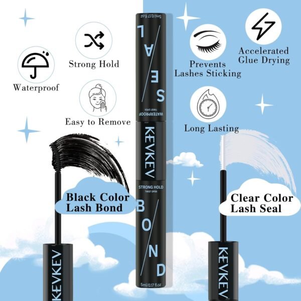 71hvCKWsIpL._SL1500_.jpg KevKev Lash Bond and Seal Lash Glue for Eyelash Extensions Strong Hold Long Lasting 48-72 Hours Lash Clusters Glue Lash Bond and Seal Waterproof Individual Lashes Bond (5ml+5ml, Black Bond and Seal)