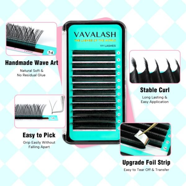 VAVALASH Y Lash Extensions D Curl 0.07mm 8-15mm Mix Tray Easy Premade Volume 4D Fans Eyelash Extension YY Type Natural Volume Lashes Extension Soft Matte Black Lashes (YY-0.07-D-8-15mm)
