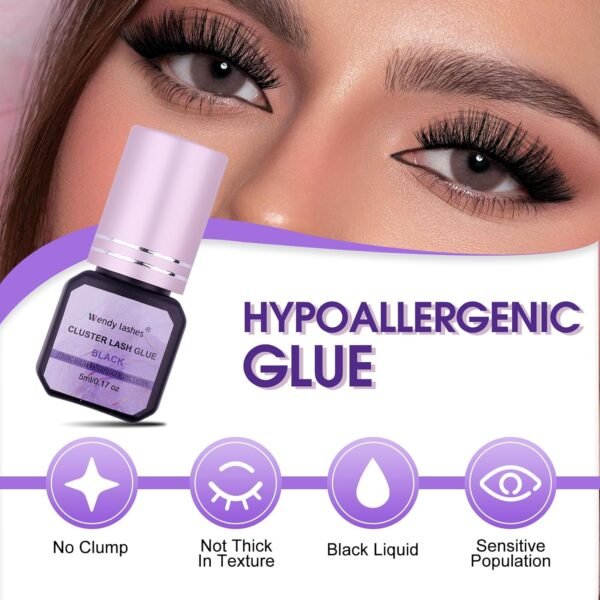 71i1ds9keL._SL1500_.jpg Cluster Lash Glue Black 2-3s Fast Drying,Long Lasting Strong Hold,Waterproof,DIY Individual lash Extension-Glue by Wendy Lashes(5ML)