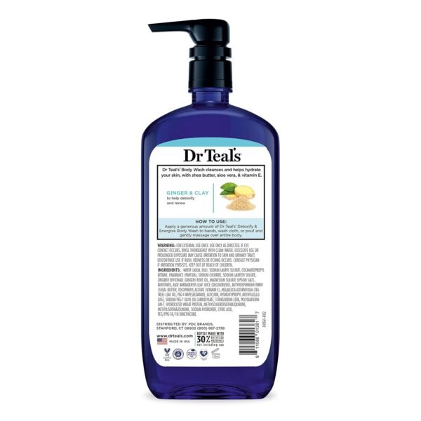 Dr Teal's Body Wash With Pure Epsom Salt, Detoxify & Energize With Ginger & Clay, 24 fl oz (Pack of 4)