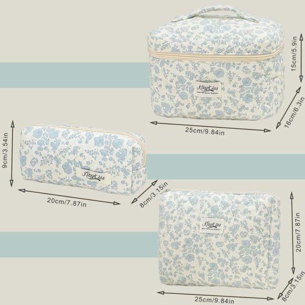 71i31U7LreL._AC_SL1500_.jpg kingkiss Makeup Bag, Quilted Cosmetic Bag, Large Capacity Make Up Bag for Women, Cute Floral Storage Toiletry Bag Travel Storage Makeup Bag (Blue Flower)