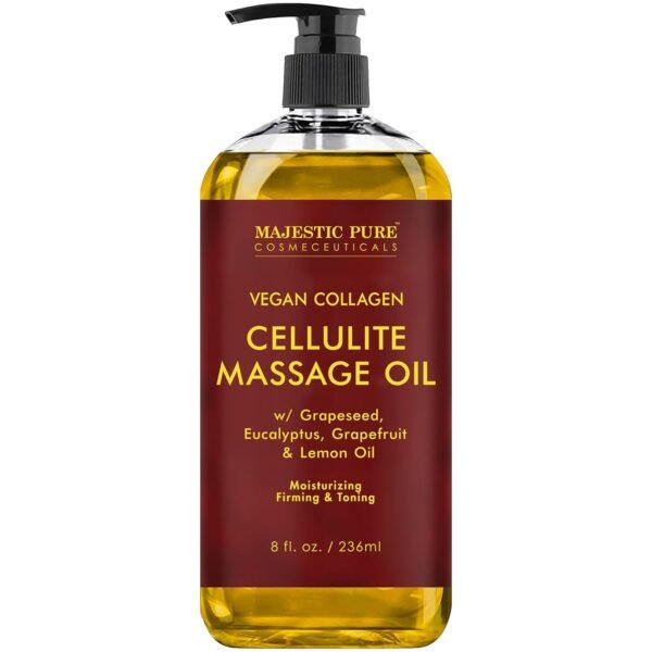 MAJESTIC PURE Anti Cellulite Massage Oil - with Vegan Collagen & Stem Cells, Cellulite Cream for Skin Tightening and Cellulite Remover in Thighs and Butt - 8 fl oz