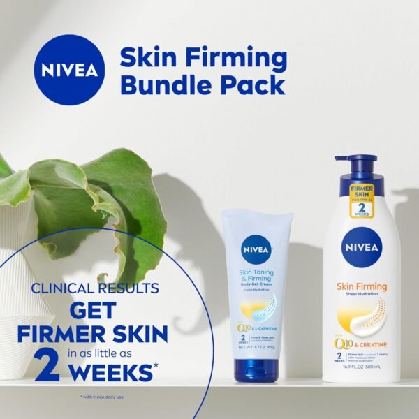 NIVEA Sheer Hydration Skin Firming Body Lotion (16.9 Fl Oz) + Skin Firming & Toning Body Gel Cream with Hyaluronic Acid (6.7 Oz), Enriched with Q10 and Vitamin C