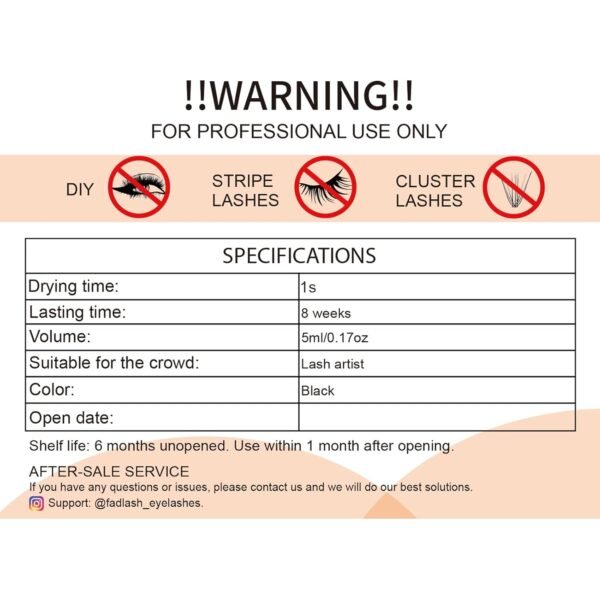 Eyelash Extension Glue FADLASH Extra Strong Lash Glue 5ml 1S Dry Time 8 Weeks Retention Lash Extension Glue Maximum Bonding Power Professional Use Only (NEVER for DIY/CLUSTER LASHES)