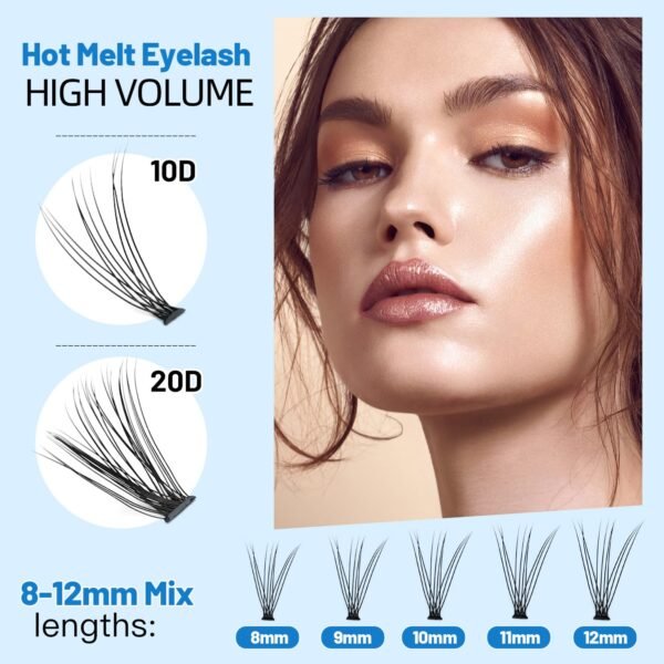 Bodermincer Lash Extension 240pcs C Curl 10D/20D Cluster 8/9/10/11/12mm,10/11/12/13/14mm,12/13/14/15/16mm Mixed Individual Cluster Lashes (10D+20D 8/9/10/11/12mm and Under Eyelashes)