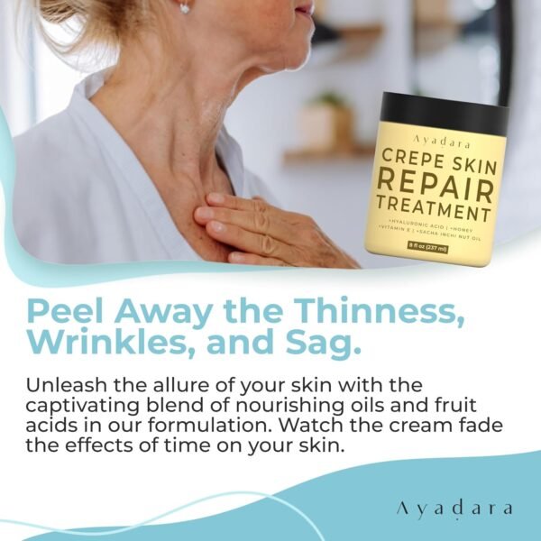 Crepey Skin Repair Treatment 8oz, Firming Lotion for Loose Skin, Crepe Corrector Collagen Cream for Body Tightening, Wrinkle Cream for Face, Neck, Arms and Legs, 500+ Uses