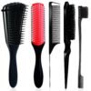 5 Pcs Detangling Brush Set Cushion Nylon Bristle Shampoo Brush Dual Edge Teasing Comb (Black-1)