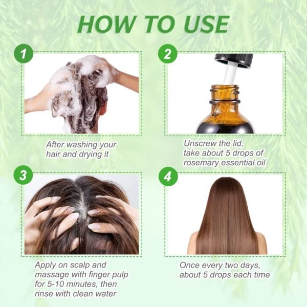 100% Pure Rosemary Essential Oil for Skin Care & Stimulates Hair Growth for Men Women -60ml, Nourishes The Scalp, , Versatile Usage for Eyebrow and Eyelash