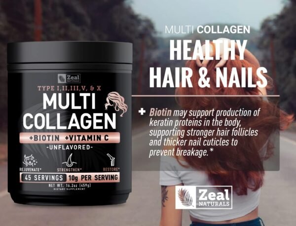 71iYknSbaUL._AC_SL1500_.jpg Premium Multi Collagen Peptides Protein Powder (1, 2, 3, 5 & 10) with Vitamin C, Biotin, Hyaluronic Acid, for Hair Skin and Nails - Marine, Bovine, Chicken & Eggshell (Unflavored, 45 Servings)