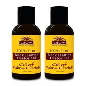 71iegIzungL._SL1500_.jpg Okay Pure Naturals Black Haitian Castor Oil - Castor Oil for Hair Growth for Men & Women, Moisture for Skin, Scalp, Eyelashes, Eyebrows - 4 oz Glass Bottle (Pack of 2)