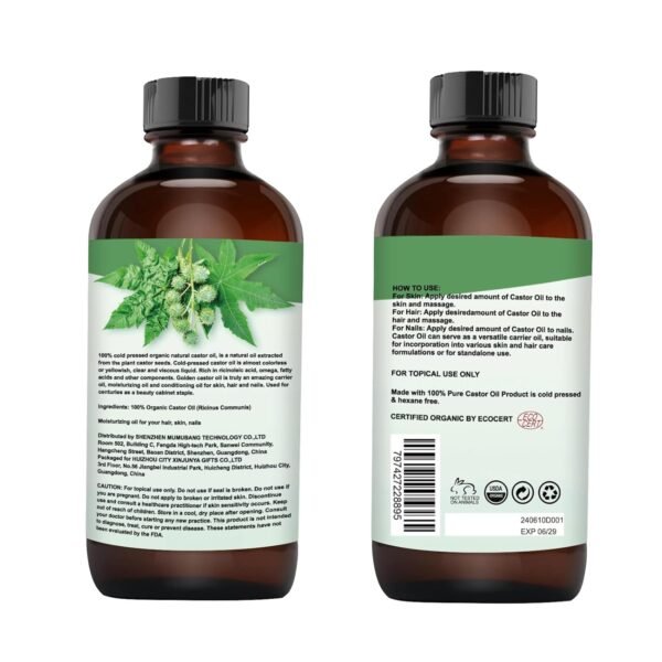 71ijAuv5WL._SL1500_.jpg USDA Organic Castor Oil 8 fl oz - Cold Pressed, Hexane Free, Unrefined for Hair Growth, Eyelash & Skin Care | 100% Pure Natural Castor Seed Oil in Glass Bottle