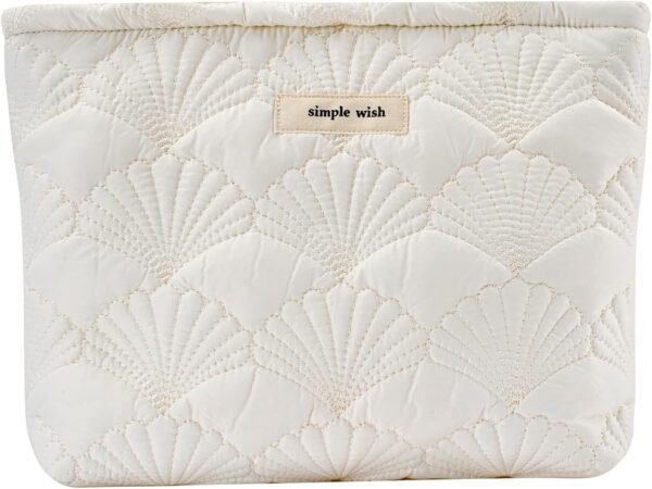 uekeboag White Quilted Cotton Makeup Pouch,Coquette Quilted Toiletry Bag for Women and Girls, Floral Coquette Organizer Bag, Aesthetic Travel Cosmetic Bags(03White Shells)