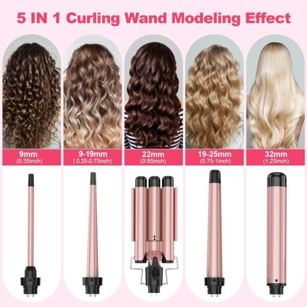 71in7l9BnL._AC_SL1500_.jpg Curling Wand Set, Curling Iron Interchangeable 3 Barrel Wand Curler with Ceramic Tourmaline Professional 5 in 1 Wand Curling Iron,for Women with Curler and Waver