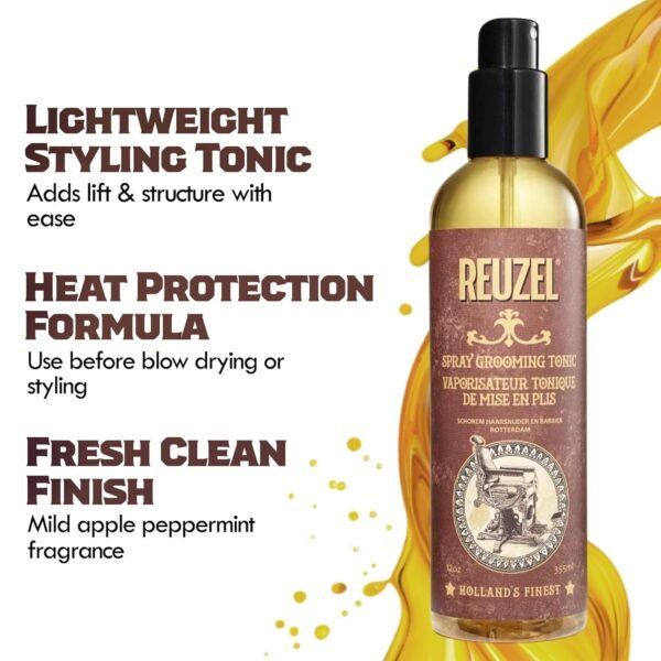 71itdlxw4L._SL1500_.jpg Reuzel Hairspray Grooming Tonic - Subtle Apple, Peppermint Fragrance - Perfect For Blow Drying - Ideal For Volume, Lift And Texture - Low Shine - Protects Hair From All Thermal Styling