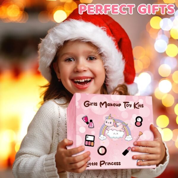 Auney 80 PCS Kids Makeup Kit for 5 6 7 8 Years Old, Unicorn Girls Toy for Little Girls Birthday, Princess Dolls Dress Up Toy for Performance Dance Show Role Play Party