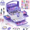 GirlsHome Kids Makeup Set for Girl 56 Pcs Washable Real Cosmetic, Non-Toxic Frozen Toys Toddler Makeup Kit, Frozen Princess Dress up Kit Christmas & Birthday Girl Gift for 3-12 (Frozen Purple)