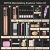 Microblading Kit - Professional Complete Wireless Tattoo Gun Kit with 2Pcs Battery, 20Pcs Needles, Semi-Permanent Makeup Microblading Supply Set for Eyebrow, Lip, Eyeliner (Rose Gold)