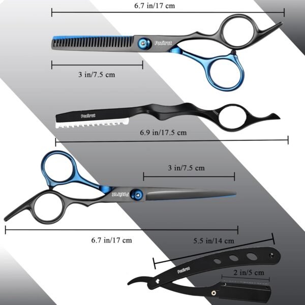 71jFHQ6poQL._SL1500_.jpg Barber Hair Cutting Scissors Set, Fozirut Professional Haircut Scissors Thinning Shears Straight Edge Razor Barber Accessories Hair Trimming Kit, Hairdresser Tools Haircutting Shears Pro for Men Women