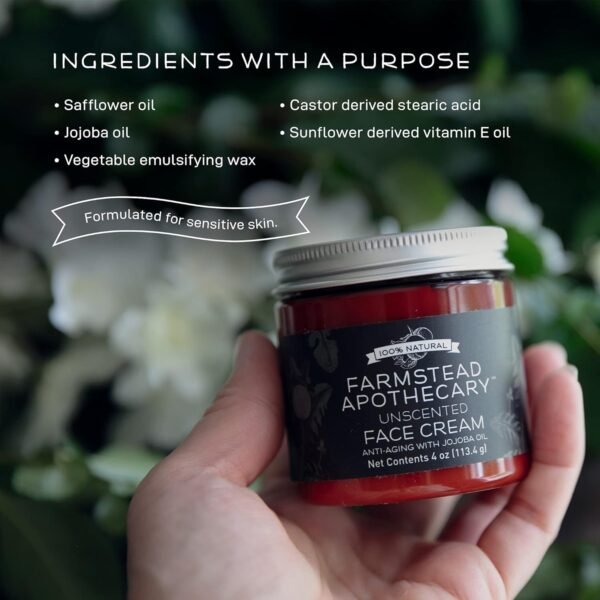 71jH2t9Y4vL._SL1500_.jpg Farmstead Apothecary 100% Natural Anti-Aging Face Cream with Jojoba Oil, 4 oz (Unscented)