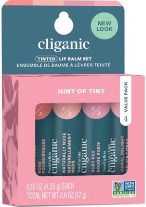 71jJ6pXBGAL._SL1500_.jpg Cliganic Tinted Lip Balm - Non-GMO, 4 Colors - Enriched with Vitamin E, Cruelty Free (Packaging May Vary)