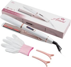 71jKejKSB9L._AC_SL1500_.jpg Asani 2-in-1 Flat Iron Hair Straightener and Curler - Negative Ion Technology, Anti-Frizz Ceramic Coating, 5 Heat Settings - Fast Heating Styling Tool for Versatile Looks - Portable