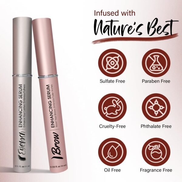 Herbishh Eyelash & Eyebrow Enhancing Serum – Nourishing Duo for Fuller-Looking Lashes & Brows, Safe for Lash Extensions, Fragrance-Free, Travel-Friendly Duo, 0.135 fl. oz each