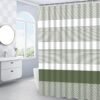 DDQQ 4Pcs Boho Streak Shower Curtain Sets with Rugs Sage Green Stripe Bathroom Sets Shower Curtain with 12 Hooks Bathroom Decor with Rugs Bath Accessories with Mats Toilet Lid Cover