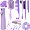 FOTN 17 Pcs Hair Brush and Comb Set for Women, Detangling, Styling, Edge Bristles, Wide Tooth Rat Tail, Spray Bottles, Topsy Hair Tail, Hair Braiding Kit for Girls (Purple)