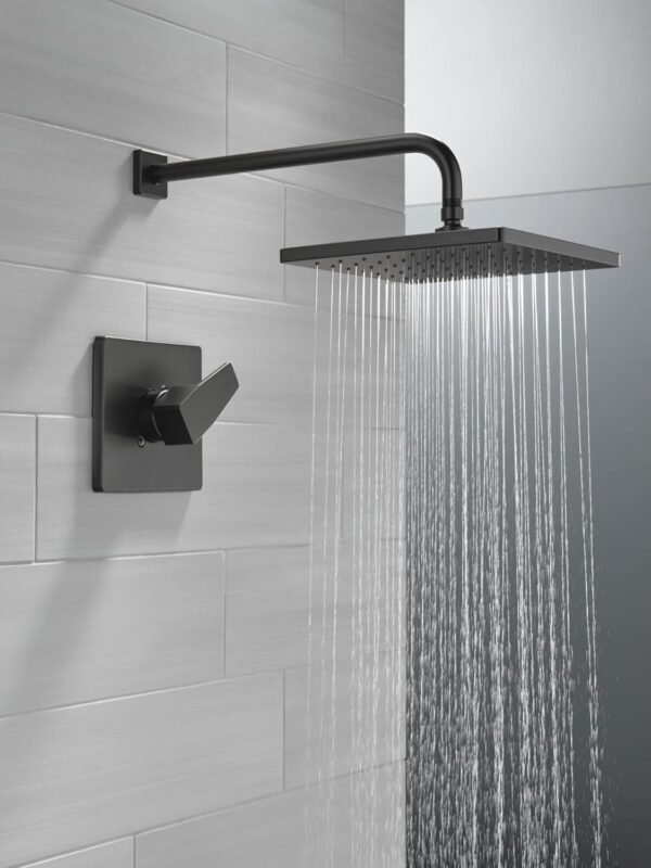 Delta Modern 14 Series Square Rain Shower Faucet Set, Matte Black Shower Head and Handle Set, Valve Trim Kit, Matte Black T14268-BL-PP (Valve Not Included)