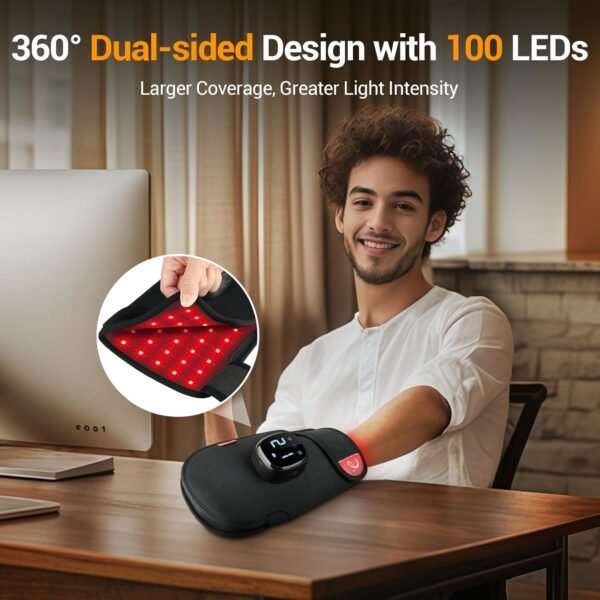 Comfytemp 5000mAh Cordless Red Light Therapy Glove for Hand, 360° Dual-Sided 100 LEDs Near Infrared Wrap with Auto-Off Timer, 13W Rechargeable Pad for Wrist Finger Palm Joint Pain Relief, 660nm&850nm