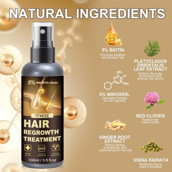 5% Minoxidil for Men, 100ml x 2 Pack Minoxidil for Women Hair Growth, Minoxidil Spray Hair Growth Products Kit, Hair Growth Serum with Biotin, Hair Regrowth Treatment for Light and no Greasy
