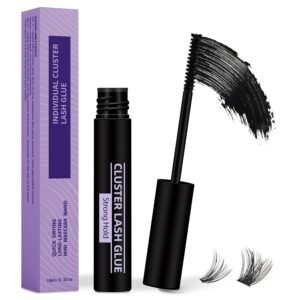 B&Qaugen Lash Cluster Glue 10ML Waterproof Cluster Lash Bond Waterproof for Eyelash Clusters Long Lasting DIY Lash Extension Strong Hold Eyelash Glue for Lash Extensions (Black,10ML)