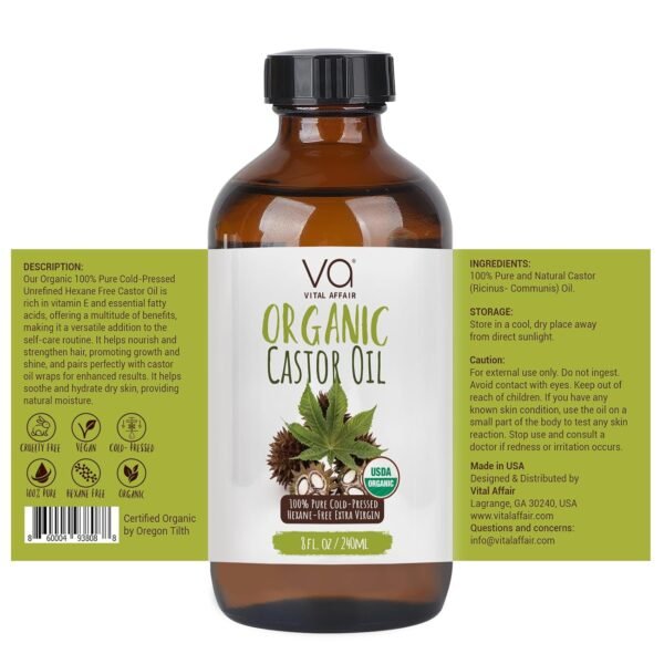71jnxUOWQJL._SL1500_.jpg Castor Oil Organic Cold Pressed Unrefined Glass Bottle - USDA Certified Castor Oil For Hair Growth, Skin, Eyelashes, Eyebrows & Nails - 8 Fl Oz
