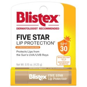 71jodT6B0KL._SL1500_.jpg Blistex Five Star Lip Protection Balm, 0.15 Ounce ? Wind & Water-Resistant Lip Care, Broad Spectrum SPF 30 Sun Protection, Soothes Cold Chapped Lips, Hydrating Lip Treatment, Holds in Moisture