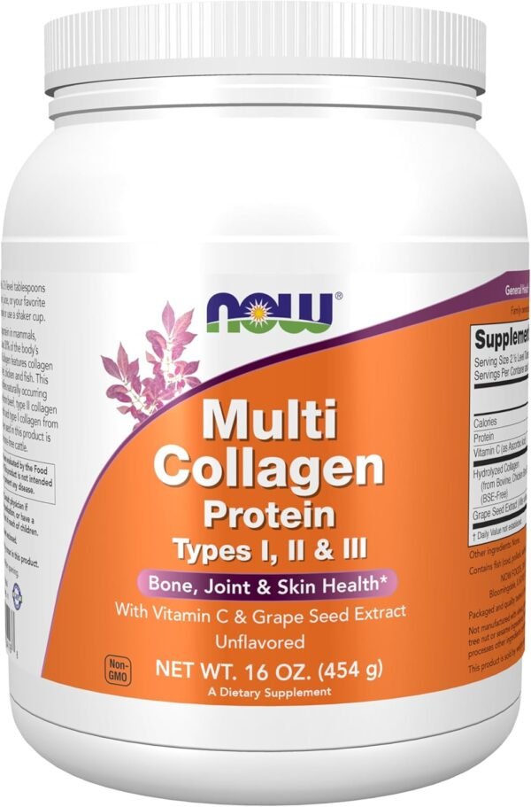 71jtfGpigDL._AC_SL1500_.jpg NOW Foods Supplements, Multi Collagen Protein Types I, II & III Powder, Bone, Joint, and Skin Health, 16 oz (454 g)