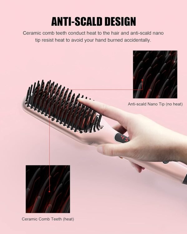 MEGAWISE Pro Ceramic Ionic Hair Straightener Brush for Home Salon | MCH Fast 20s Heating Tech with Auto-Off Safety | Anti-Scald with Universal Dual Voltage | Rotatable Power Cord